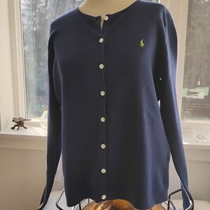 Ralph Lauren Navy Blue Cardigan with White Buttons